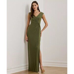 Lauren Ralph Lauren Womens Jersey Off-the-Shoulder Gown Olive Green Sz 8 NWT